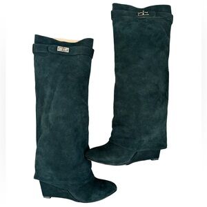 Givenchy Over The Knee Dark Green Shark Tooth  Tall Suede Boots. Size 41.